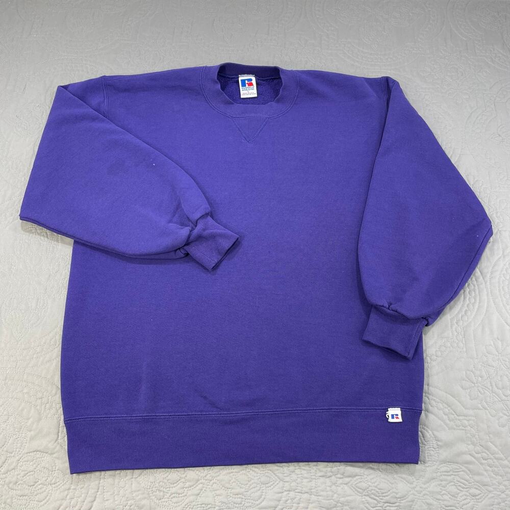 Vintage Russell Crewneck Sweatshirt Women Large Purple USA 90s Pullover Athletic